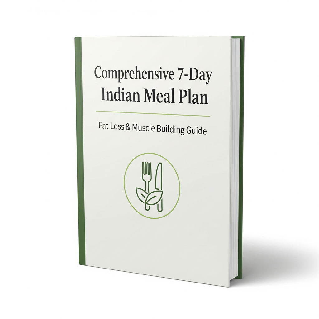 Book titled 'Comprehensive 7-Day Indian Meal Plan' on a white background.high-protein Indian meals

Indian nutrition guide

7-day Indian diet plan

Indian meal plan for fat loss

Indian meal plan for muscle building

protein-rich Indian recipes

vegetarian Indian muscle-building diet

weight loss Indian diet

healthy Indian meal prep

high-protein vegetarian recipes India

affordable Indian fitness meal plan