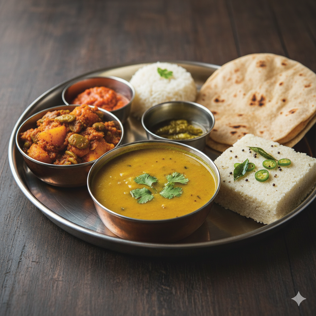 Platter of Indian food including curry, rice, and naan on a wooden table.High-protein Indian recipes

Protein-rich recipes

Muscle gain

Fat loss

Indian food

Protein supplements

Vegetarian high-protei